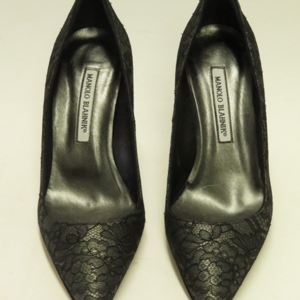 Manolo Blahnik Pump Black Lace & Gray Satin NEW - Picture 5 of 8